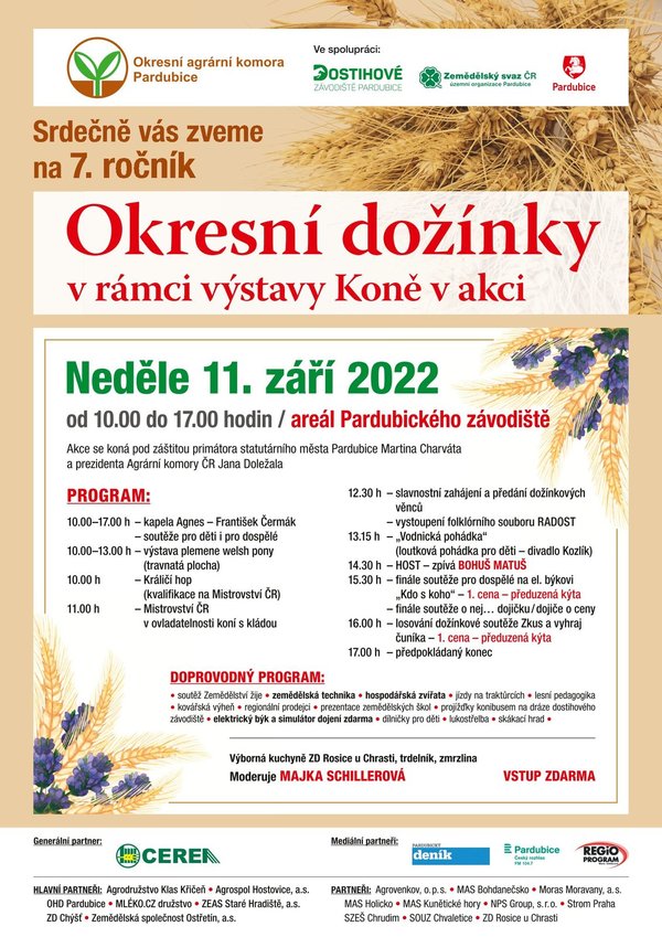 Program Okresní dožínky závodiště Pardubice 11. 9. 2022